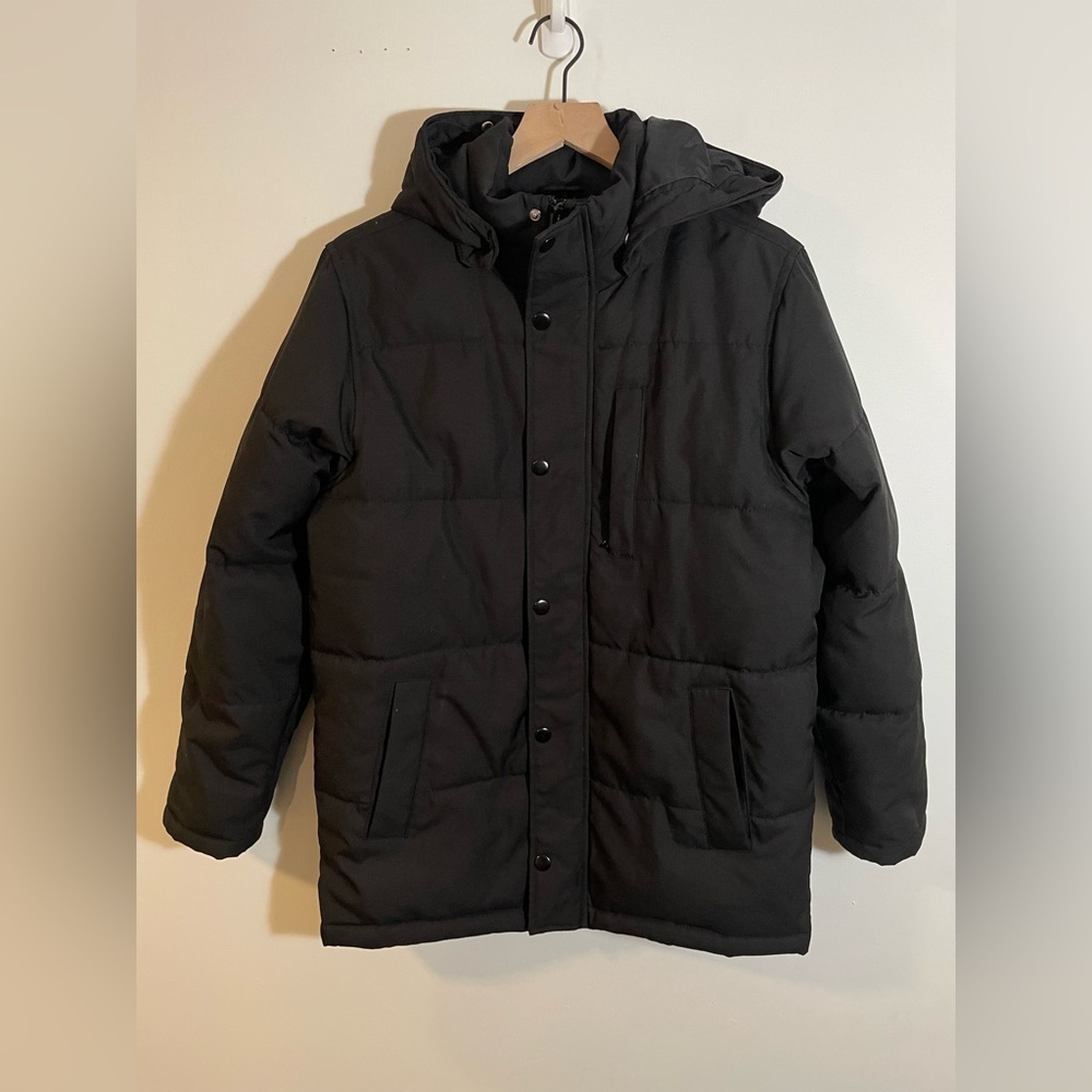 Swiss+ Tech Black Puffer Parka Coat Jacket Boys Size XL 14-16 Unisex Detach Hood